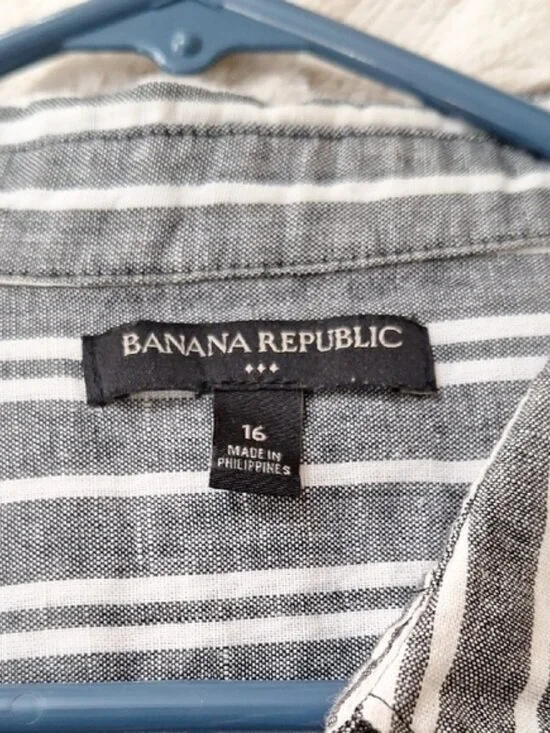 Banana Republic Black White Linen Blend Stripe Midi Shirt Dress Sz 16 pockets - Picture 5 of 10